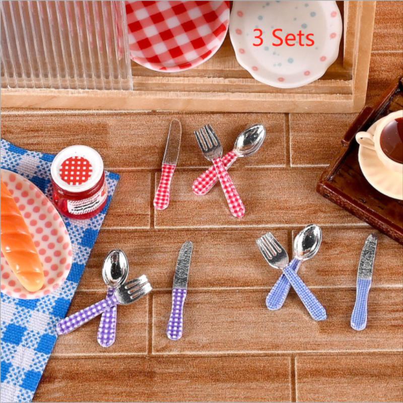 Kids Toys Kitchen Set - 3-set poppenhuis miniatuur keuken speelgoed geruite