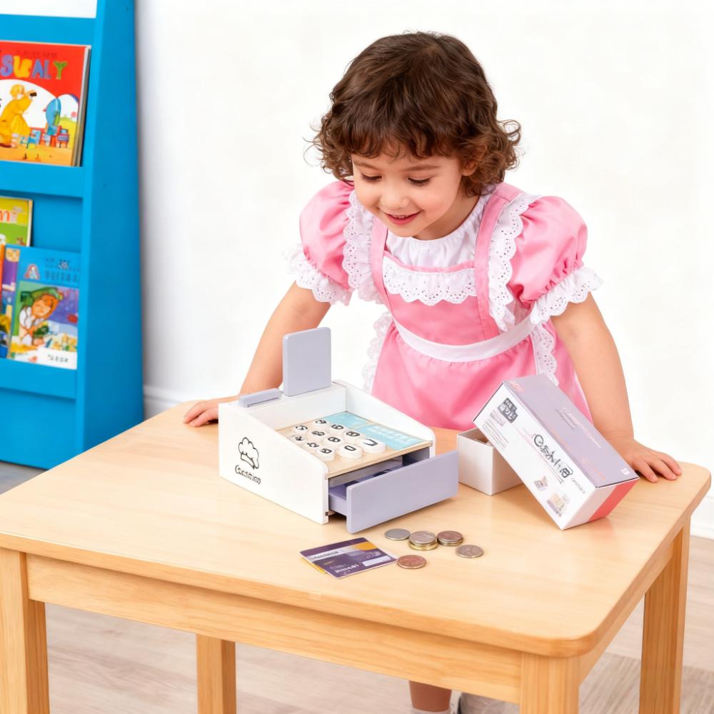 Toy Cash Register - Houten kinderkassa Fantasiespelset Interactief kassa-speelgoed met