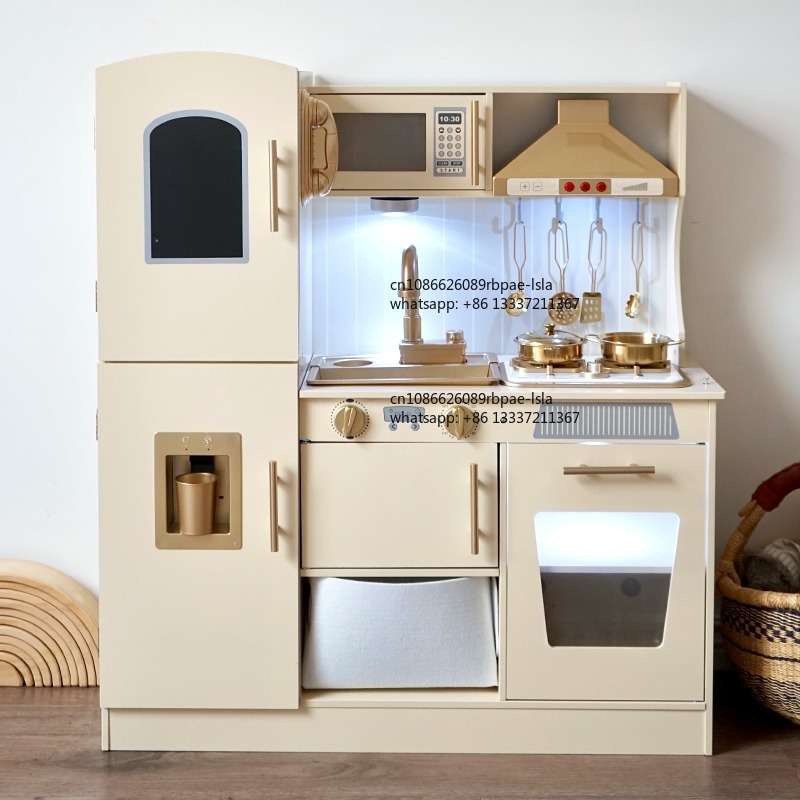 Kids Toys Kitchen Set - Educatieve houten speelkeuken met realistische licht-